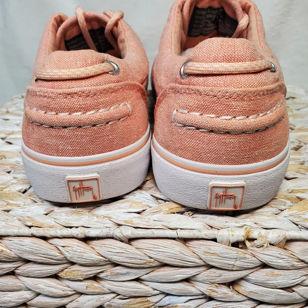 Guy Harvey Pink Sz 7.5 Atlantic Linen Sneakers Shoes Boat Nautical Shoe Seaside‎